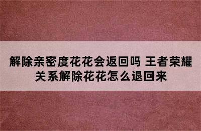 解除亲密度花花会返回吗 王者荣耀关系解除花花怎么退回来